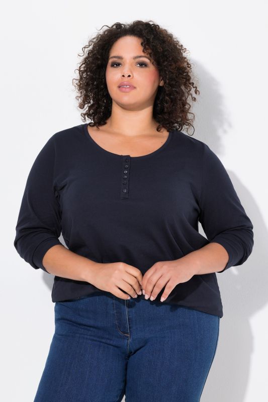 T-shirt manches longues et patte de boutonnage, collection Basic, coupe Regular Fit
