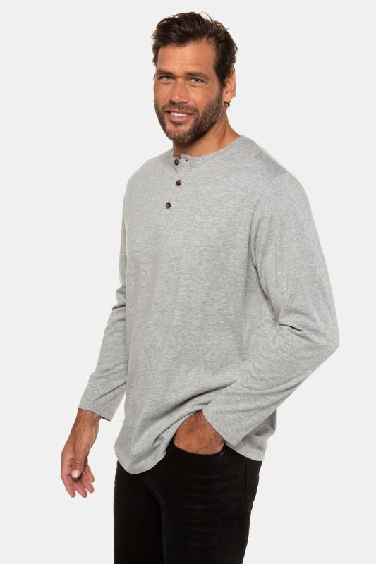 T-shirt Henley JP 1880, manches longues et patte de boutonnage, collection Basic - jusqu'au 8 XL