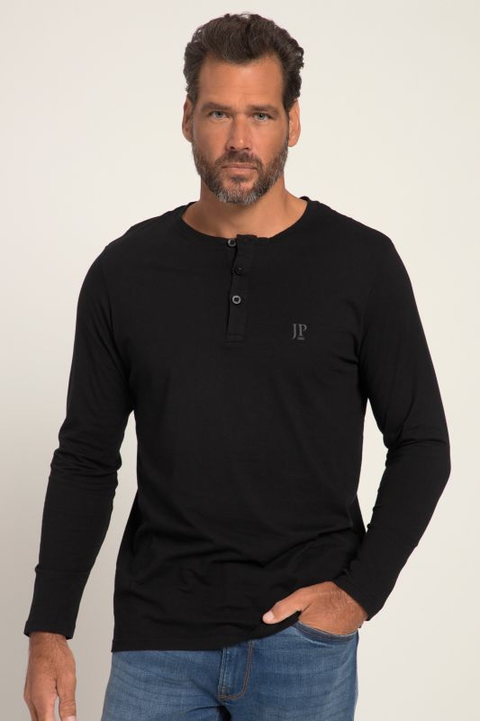 T-shirt Henley JP 1880, manches longues et patte de boutonnage, collection Basic - jusqu'au 8 XL