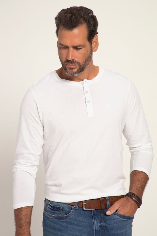 T-shirt Henley JP 1880, manches longues et patte de boutonnage, collection Basic - jusqu'au 8 XL