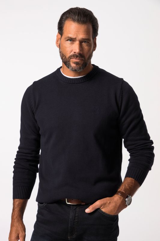 Pull en coton à col rond, broderie JP1880