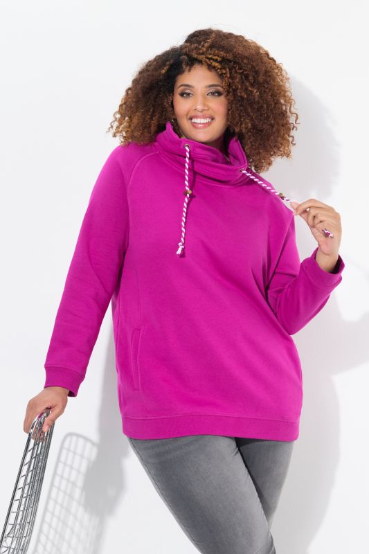 Sweat-shirt à large col montant, poches et manches longues raglan