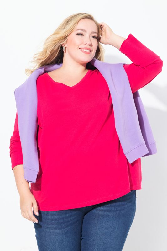 T-shirt Coupe Slim Fit, décolleté en V et manches longues