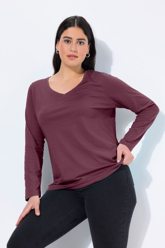 T-shirt Coupe Slim Fit, décolleté en V et manches longues