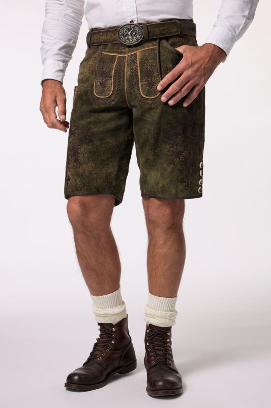 Pantalon en cuir de chèvre, s'inspirant des tenues traditionnelles bavaroises, avec broderies typiques - ceinture en cuir offerte