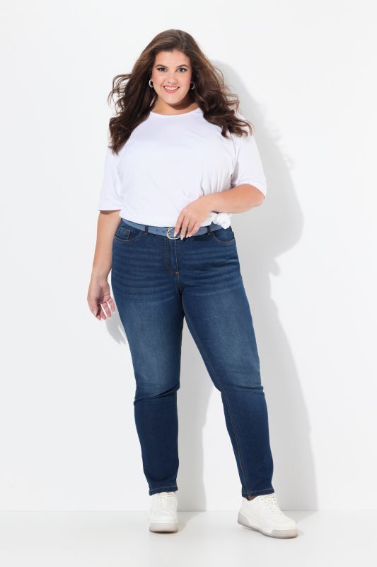 Jean Sammy avec ceinture confortable, coupe Slim Fit, 5 poches