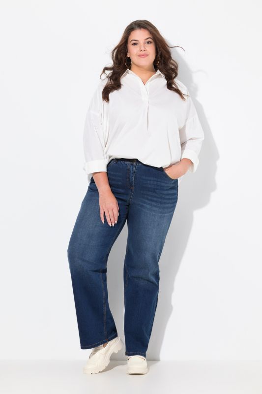 Jean Mary ceinture confortable et jambe large, coupe 5 poches