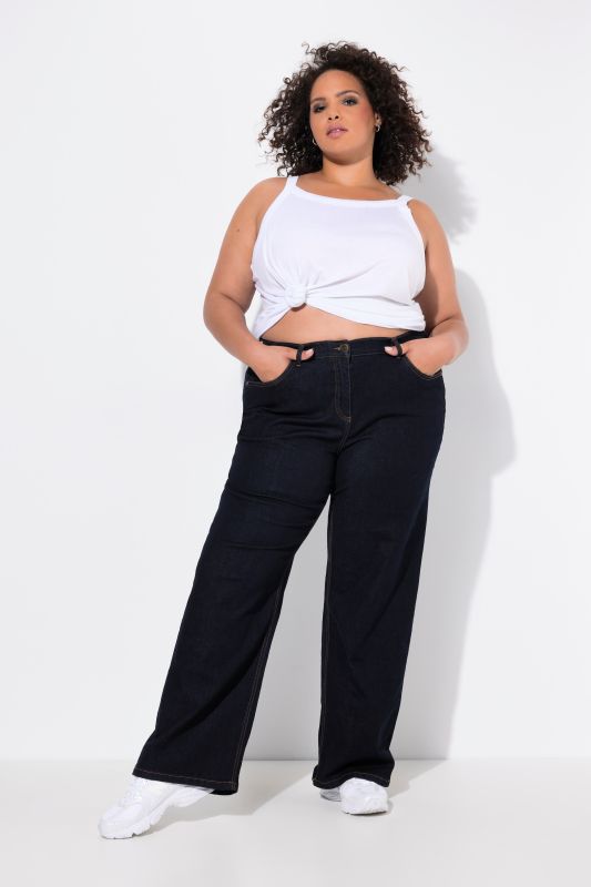 Jean Mary ceinture confortable et jambe large, coupe 5 poches