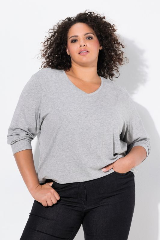 T-shirt coupe Relaxed Fit, décolleté en V et manches longues