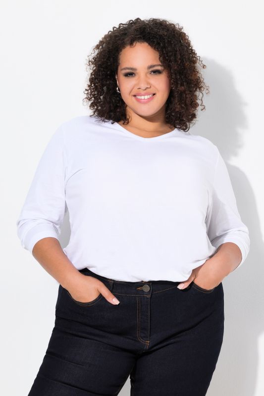 T-shirt coupe Relaxed Fit, décolleté en V et manches longues