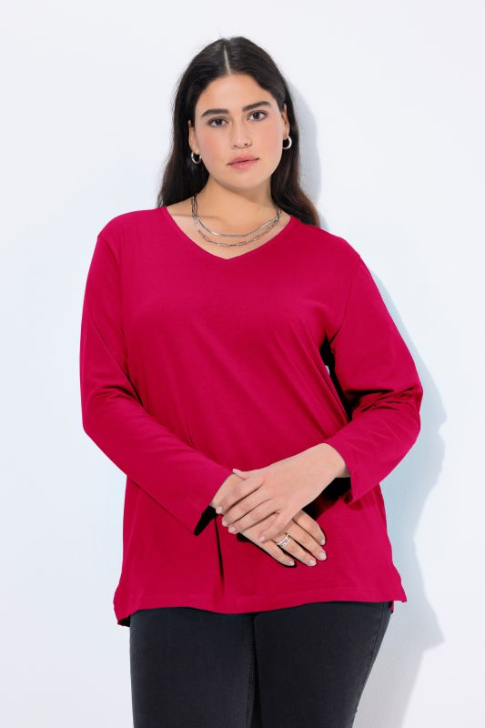 T-shirt coupe Relaxed Fit, décolleté en V et manches longues
