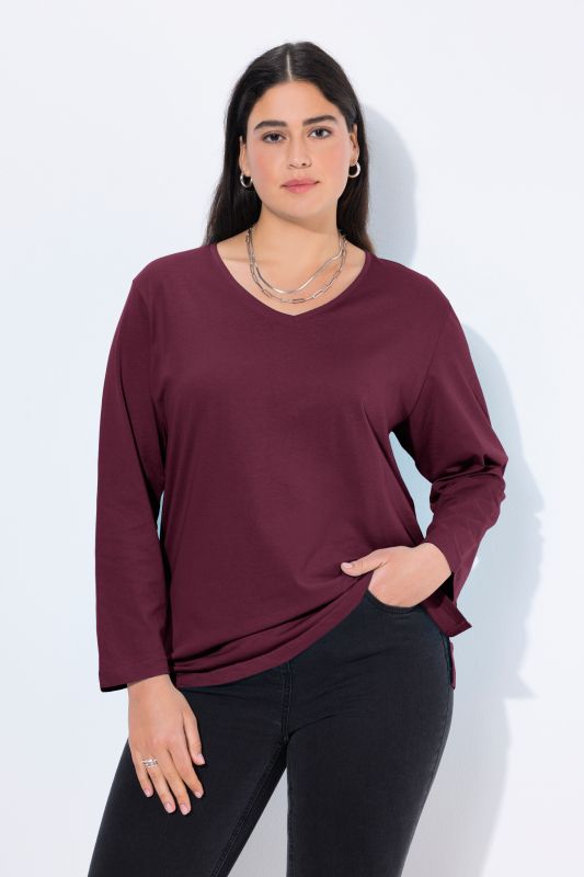 T-shirt coupe Relaxed Fit, décolleté en V et manches longues