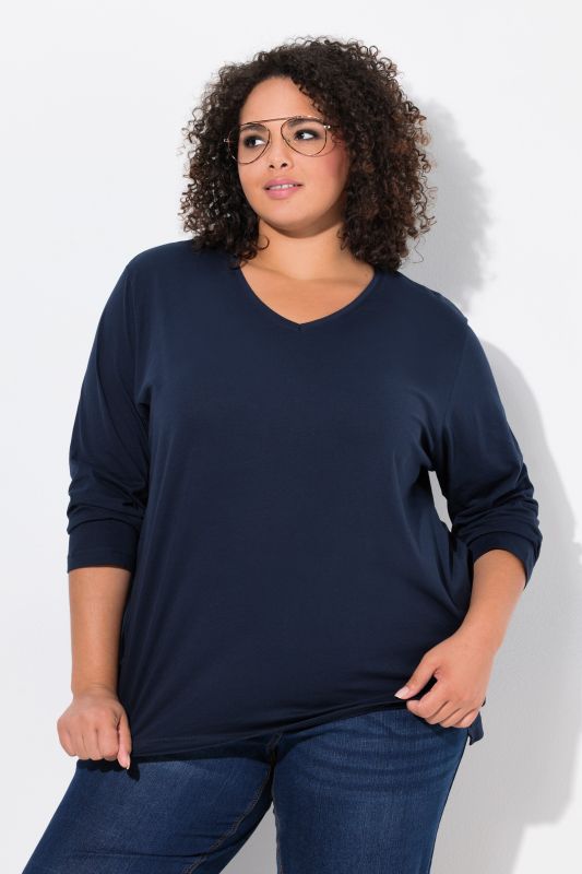 T-shirt coupe Relaxed Fit, décolleté en V et manches longues