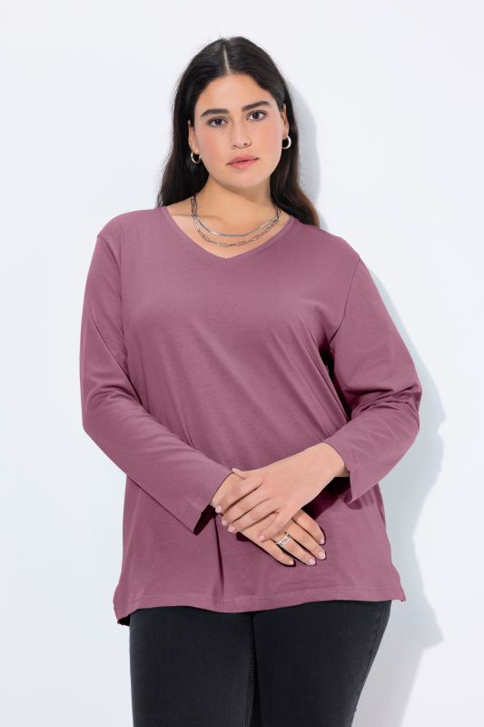 T-shirt coupe Relaxed Fit, décolleté en V et manches longues