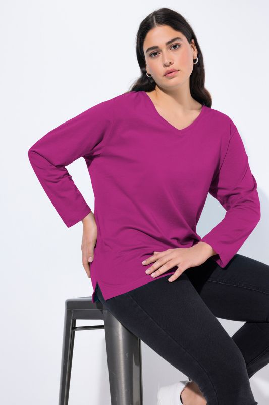 T-shirt coupe Relaxed Fit, décolleté en V et manches longues