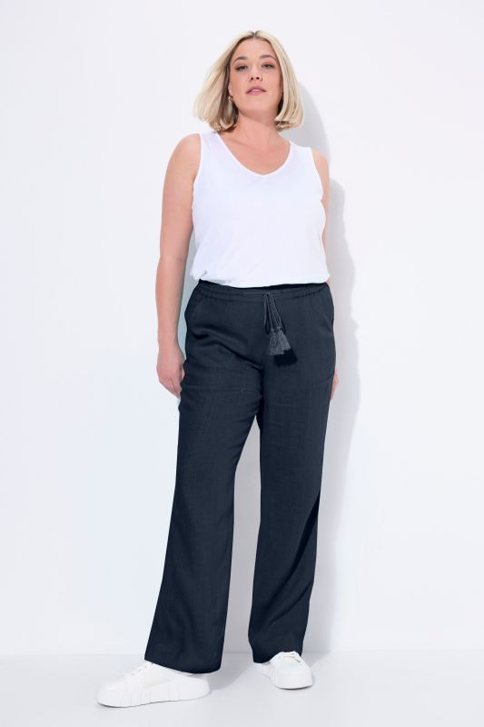 Pantalon en lin Mary. Taille élastique. Jambe droite et large