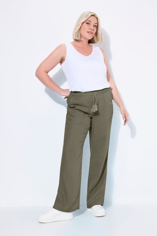 Pantalon en lin Mary. Taille élastique. Jambe droite et large