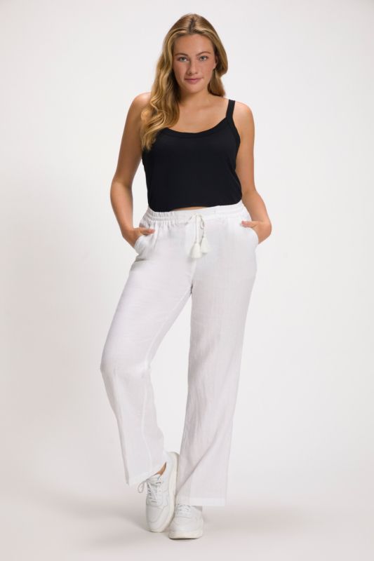 Pantalon en lin Mary. Taille élastique. Jambe droite et large