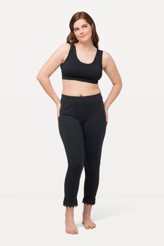 Legging 7/8. Bas de jambe en dentelle. Coton bio