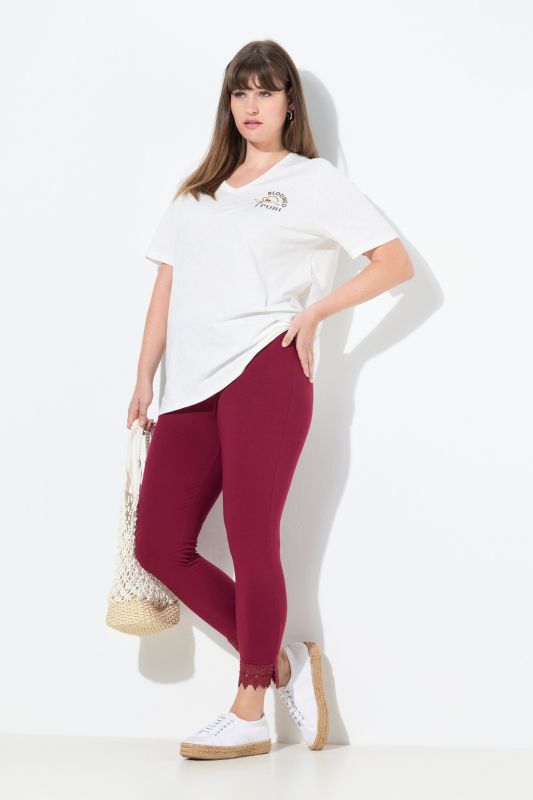 Legging 7/8. Bas de jambe en dentelle. Coton bio