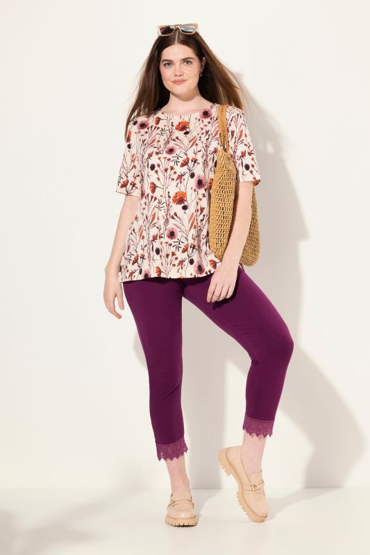 Legging 7/8. Bas de jambe en dentelle. Coton bio