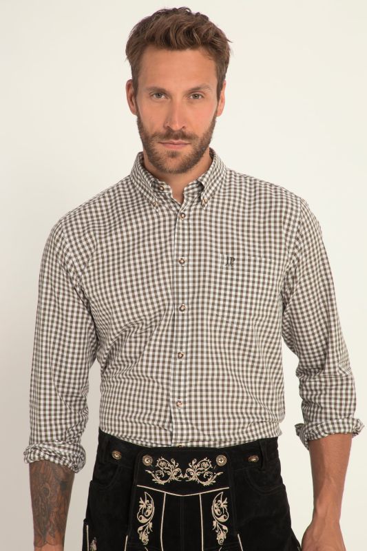 Chemise à carreaux traditionnelle JP 1880, manches longues et col à pointes boutonnées, coupe Modern Fit - jusqu'au 8 XL