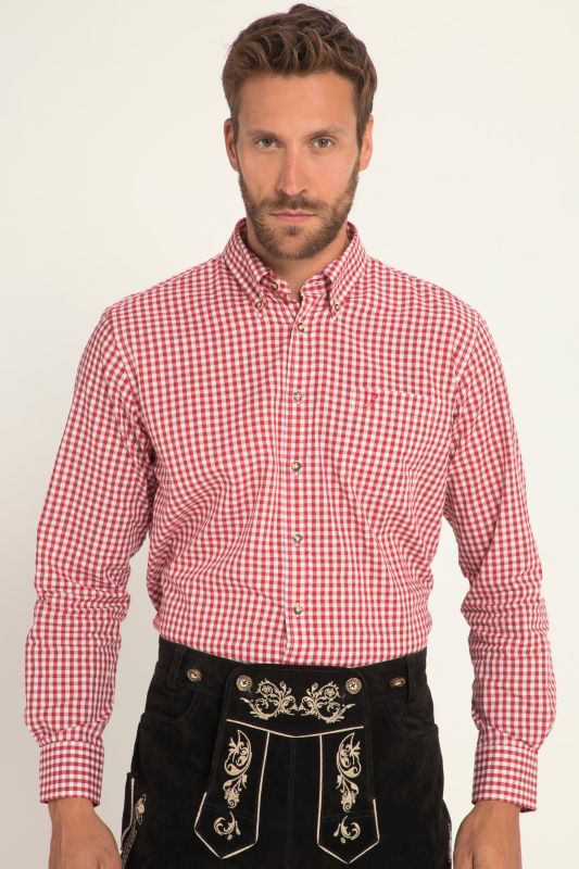 Chemise à carreaux traditionnelle JP 1880, manches longues et col à pointes boutonnées, coupe Modern Fit - jusqu'au 8 XL