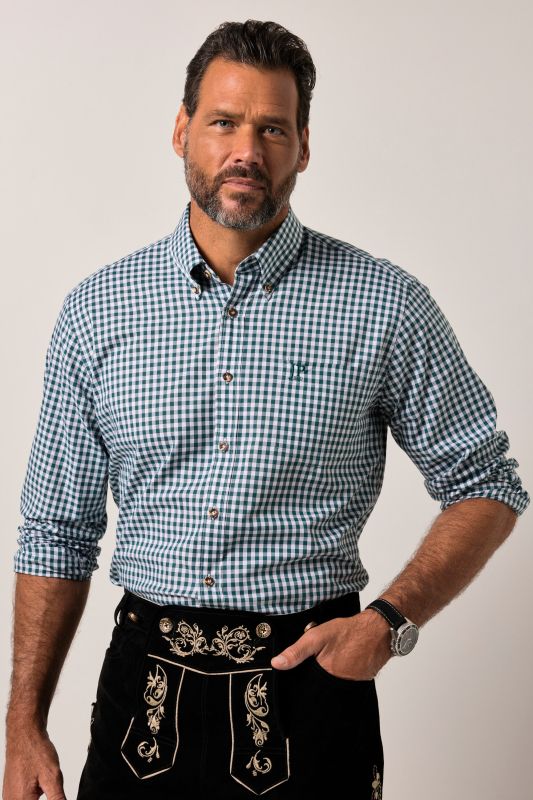 Chemise à carreaux traditionnelle JP 1880, manches longues et col à pointes boutonnées, coupe Modern Fit - jusqu'au 8 XL