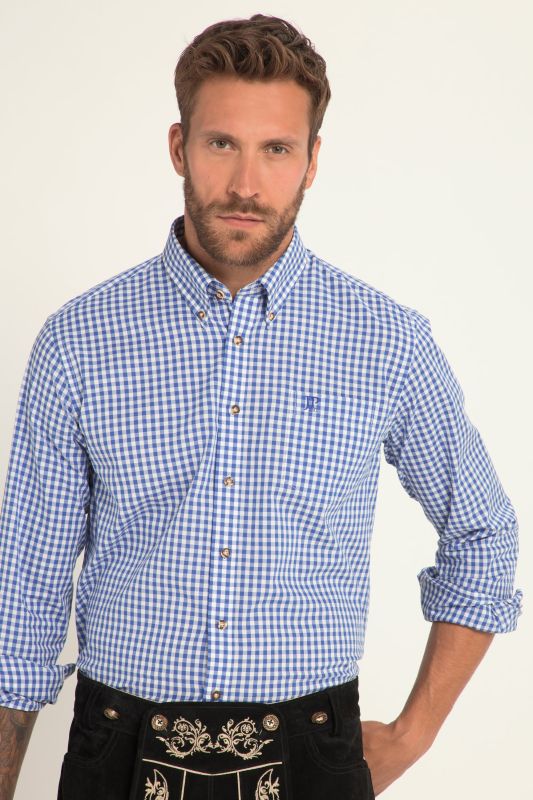 Chemise à carreaux traditionnelle JP 1880, manches longues et col à pointes boutonnées, coupe Modern Fit - jusqu'au 8 XL