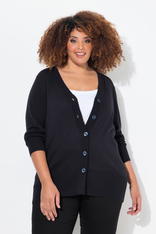 Cardigan en maille fine, encolure en V et patte de boutonnage