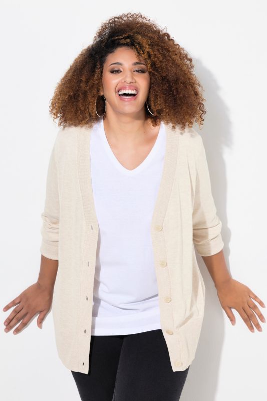 Cardigan en maille fine, encolure en V et patte de boutonnage