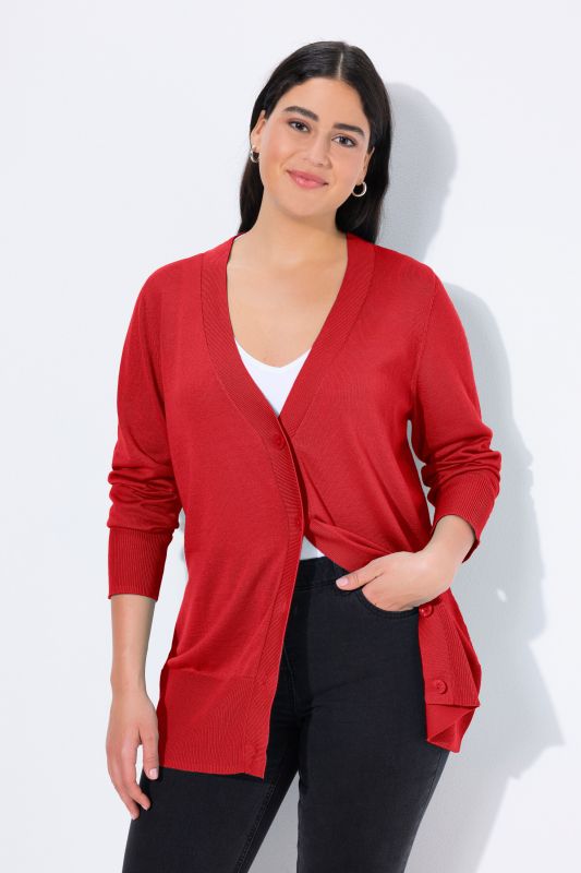 Cardigan en maille fine, encolure en V et patte de boutonnage