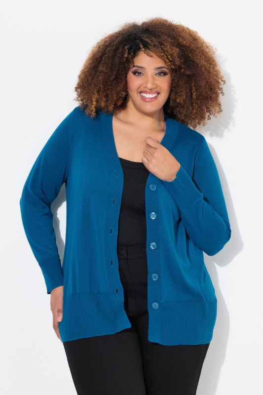 Cardigan en maille fine, encolure en V et patte de boutonnage