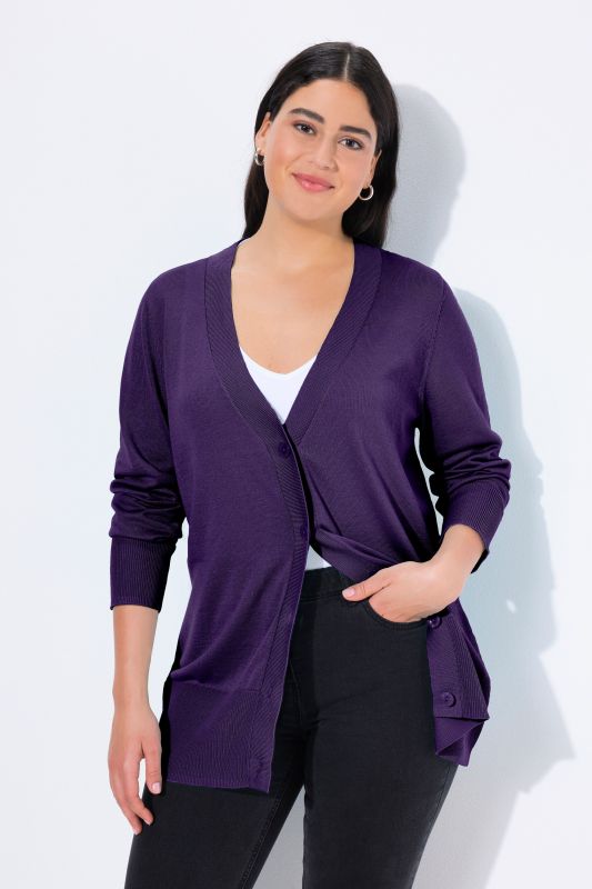 Cardigan en maille fine, encolure en V et patte de boutonnage