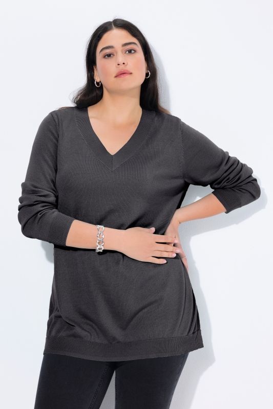 Pull col en V, manches longues, maille fine et douce