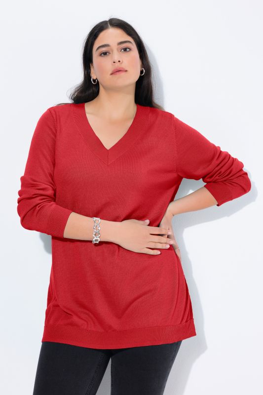 Pull col en V, manches longues, maille fine et douce