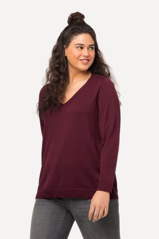 Pull col en V, manches longues, maille fine et douce