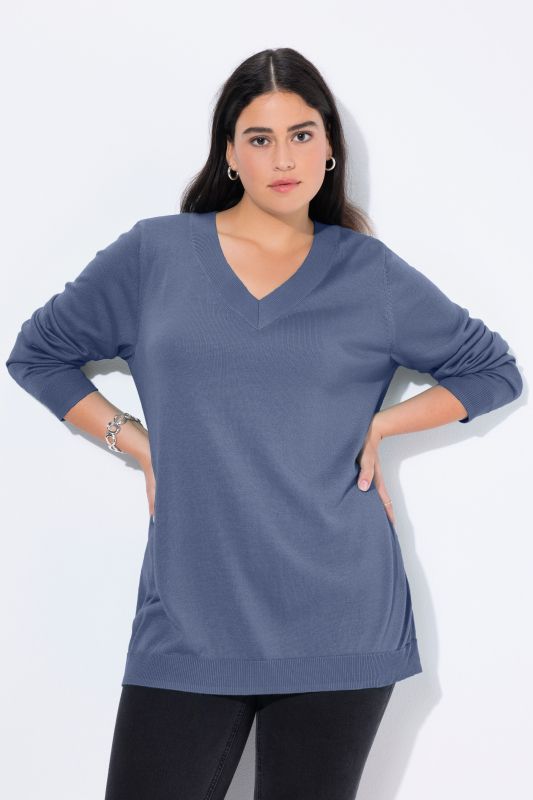 Pull col en V, manches longues, maille fine et douce