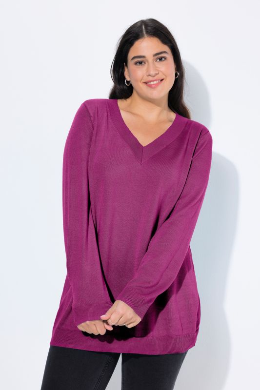 Pull col en V, manches longues, maille fine et douce