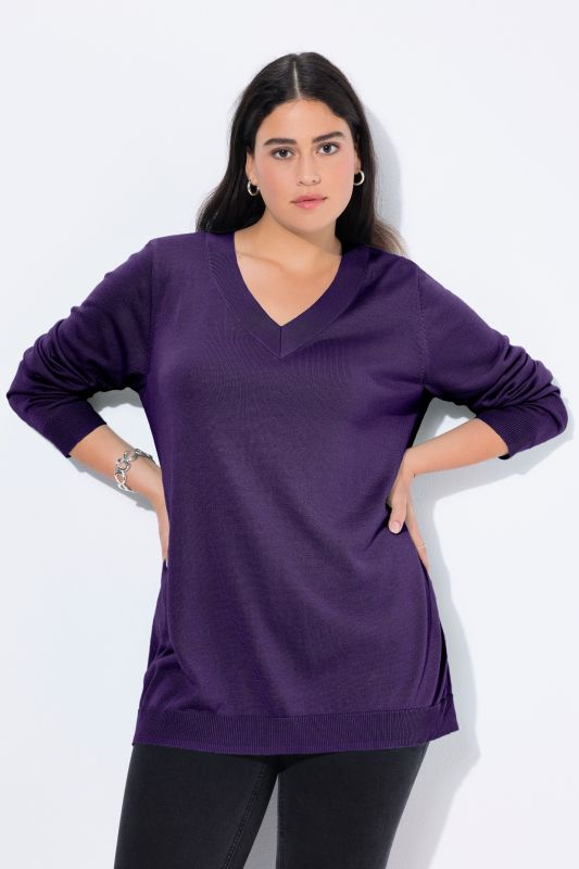 Pull col en V, manches longues, maille fine et douce