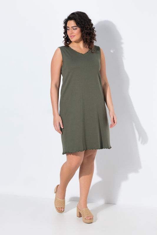 Robe trapèze en coton bio, lisière ondulée, fines côtes