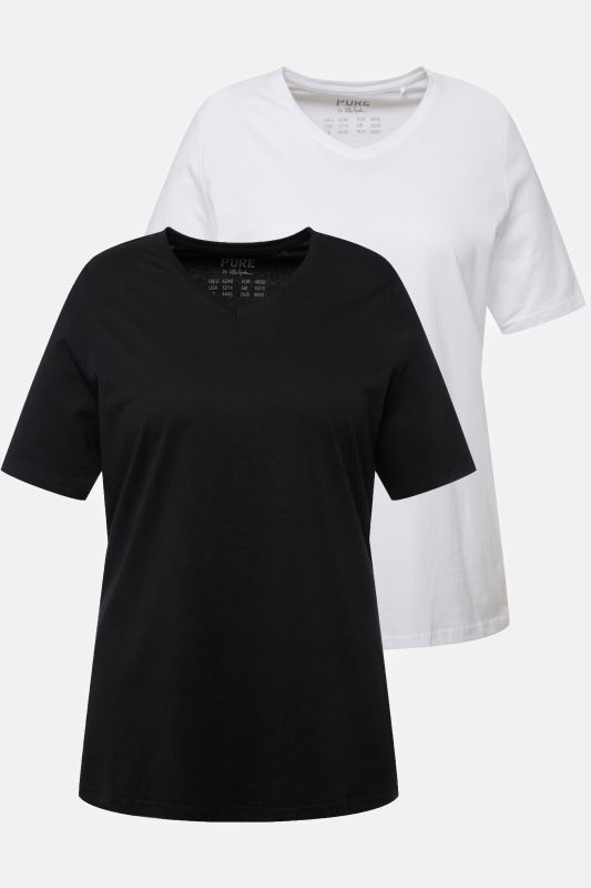 T-shirts en coton bio. Col en V et manches courtes. Lot de 2