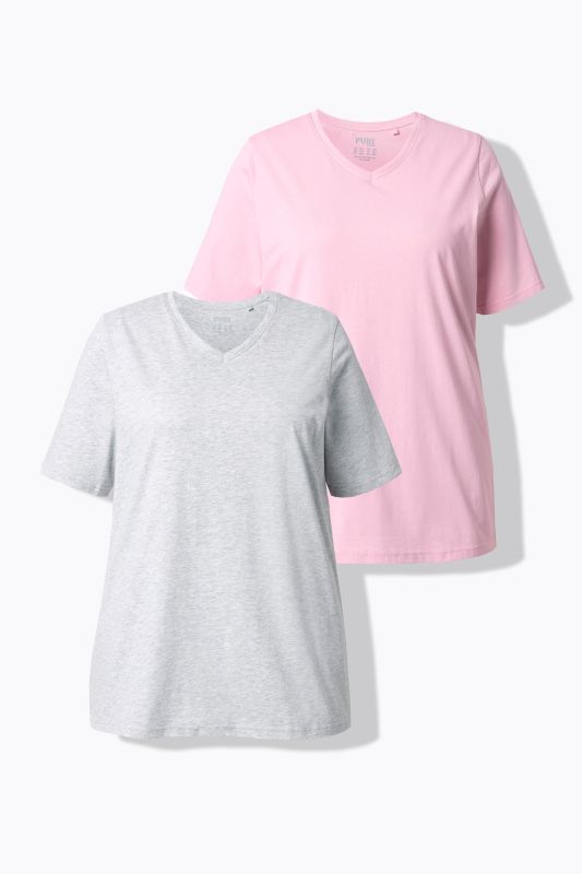 T-shirts en coton bio. Col en V et manches courtes. Lot de 2