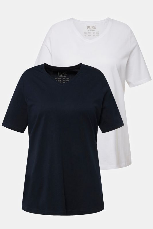 T-shirts en coton bio. Col en V et manches courtes. Lot de 2
