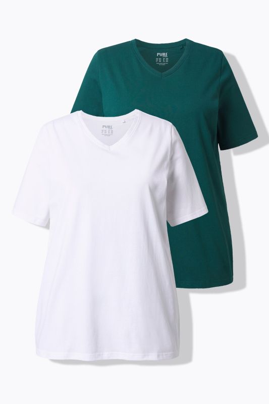 T-shirts en coton bio. Col en V et manches courtes. Lot de 2