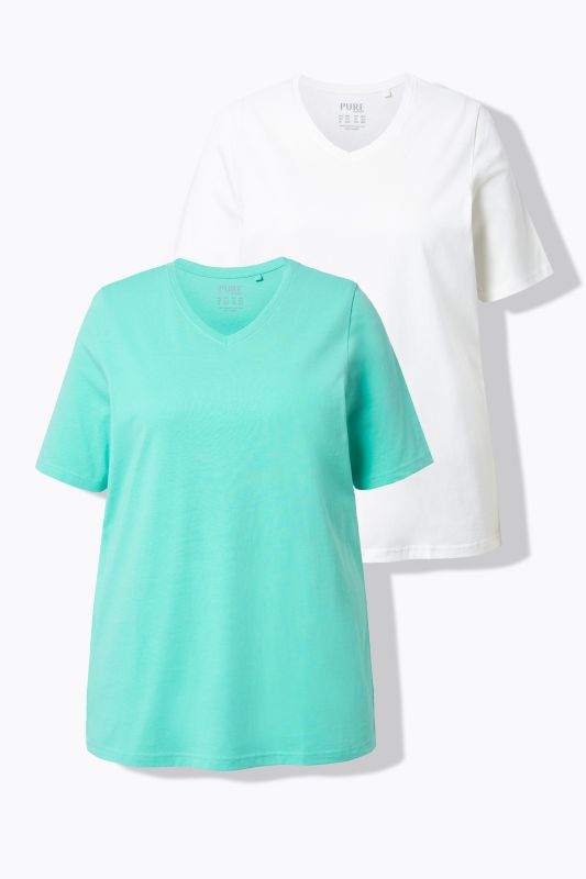 T-shirts en coton bio. Col en V et manches courtes. Lot de 2