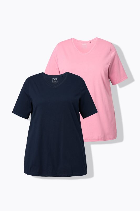T-shirts en coton bio. Col en V et manches courtes. Lot de 2