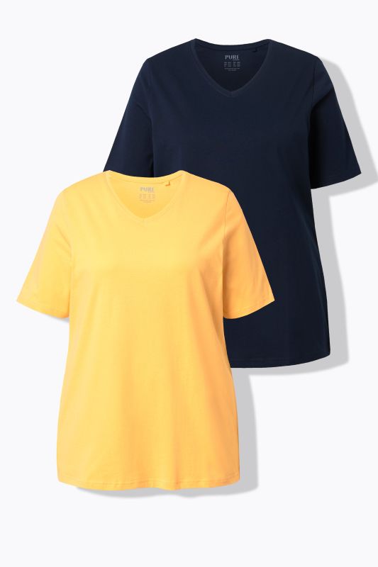 T-shirts en coton bio. Col en V et manches courtes. Lot de 2