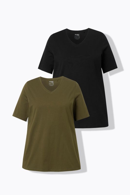 T-shirts en coton bio. Col en V et manches courtes. Lot de 2