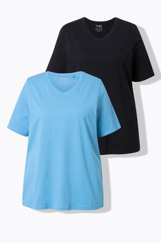 T-shirts en coton bio. Col en V et manches courtes. Lot de 2